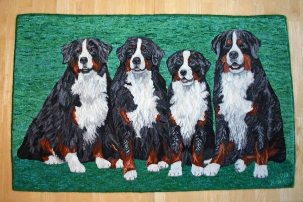 Four Dog Rug - Tennescott Bernese Mountain Dogs
Kessie, Ripley, Balsam and Jefferson
Started Aug. 2011 - Finished Sept. 2013

