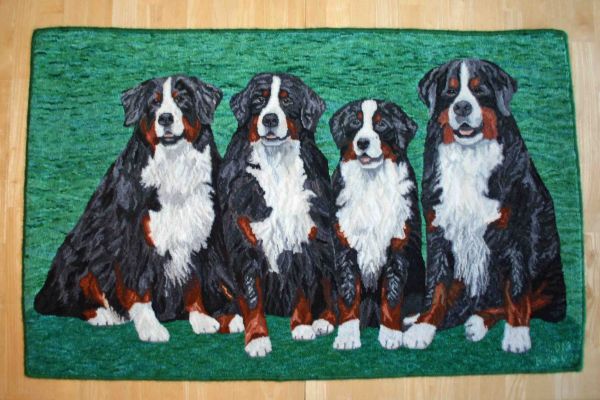 Four Dog Rug - Tennescott Bernese Mountain Dogs
Kessie, Ripley, Balsam and Jefferson
Started Aug. 2011 - Finished Sept. 2013
